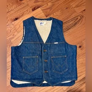 Vintage Wrangler Denim Sherpa Lined  Jean Vest VL20ONV USA Made Size Large